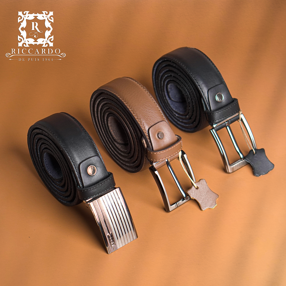 Ensemble de 3 ceinture cuir véritable pour homme